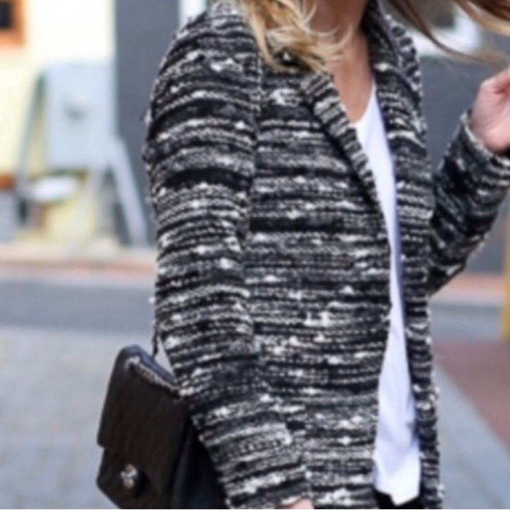 Anthropologie Drew Open Front Boucle Wool Blend Blazer Jacket Black Small